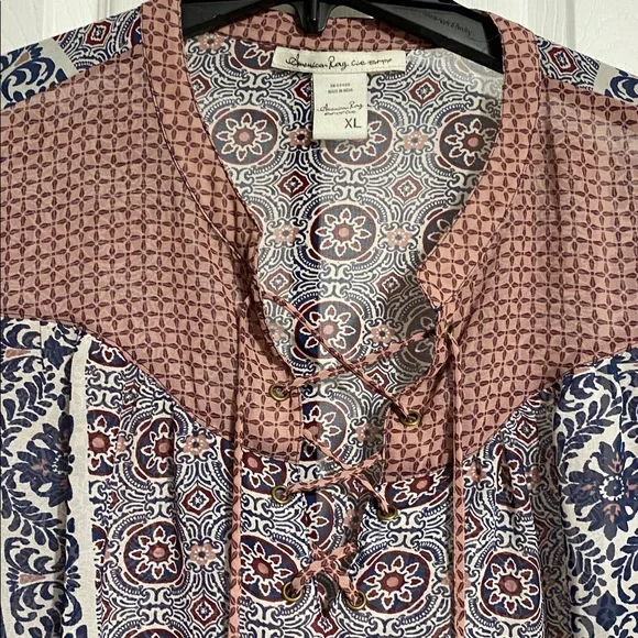 American Rag Cie lightweight sheer boho lace front shirt blouse top size XL - Picture 3 of 13